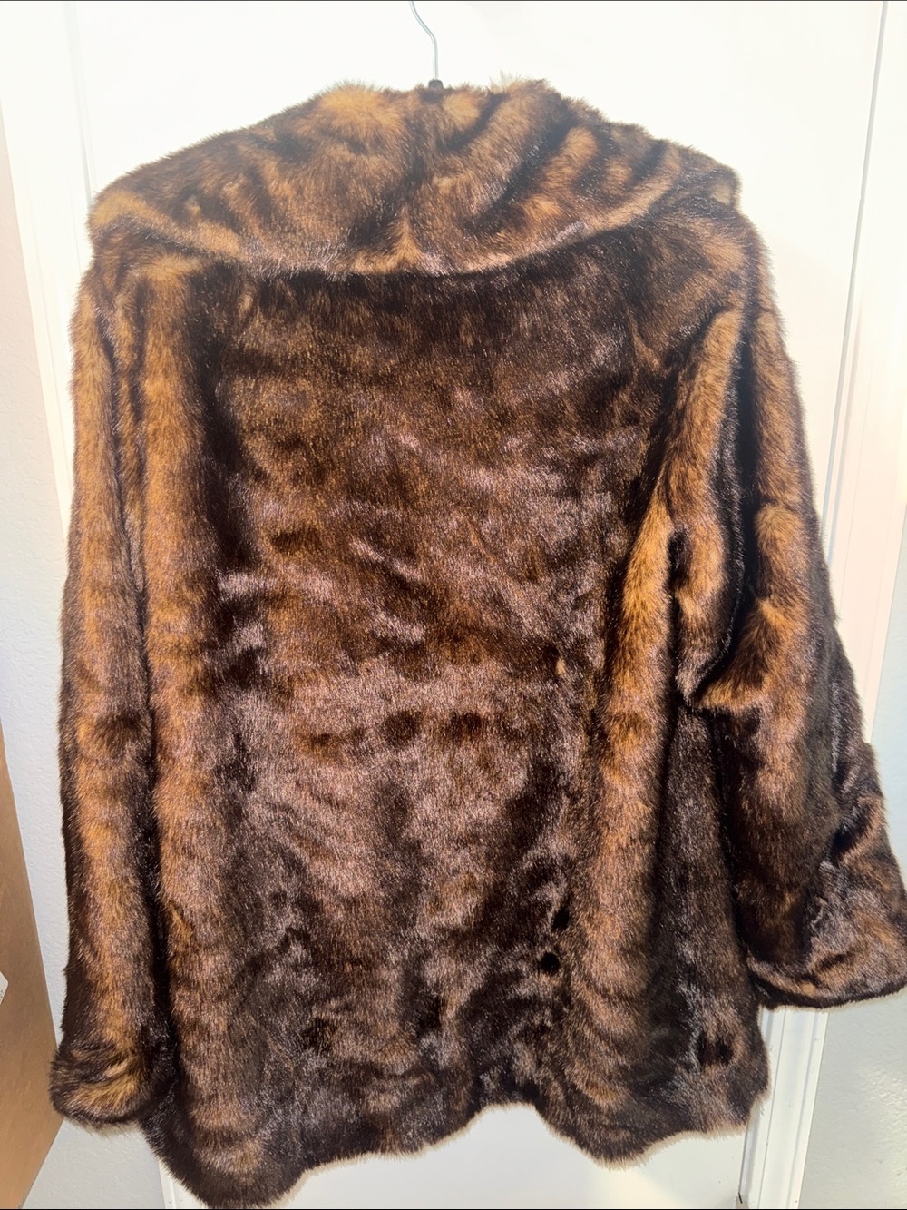 Pamela McCoy Faux Fur Brown Pea Coat with Dark Brown Accents - Picture 6 of 6